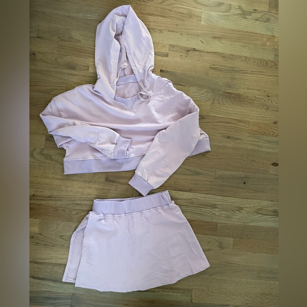 Pink cropped hoodie & skort set